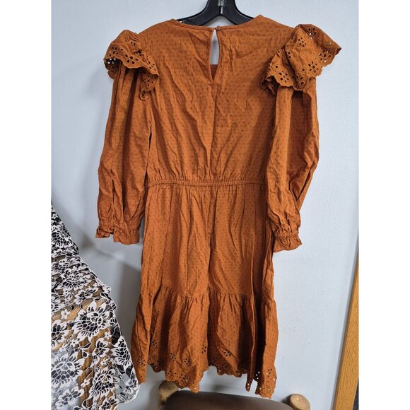 Women's Ruffle Long Sleeve Ruffle Dress - Universal Thread Brown Large - Picture 7 of 7